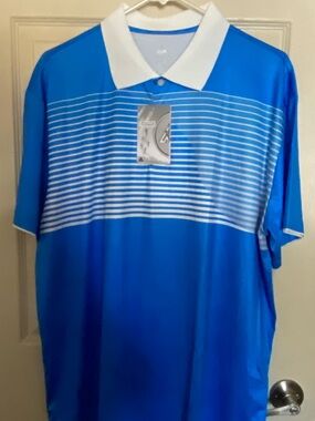 Athleta Blue Polo with White Striped Chest and White Collar. XL. new.